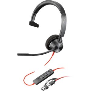Poly Blackwire 3310 Monaural Microsoft Teams Certified USB-C Headset +USB-C/A Adapter